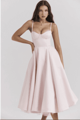 ​Elegant V-Neck Corset Midi Dress With Underwire & A-Line Silhouette – Slimming Summer Staple For Women