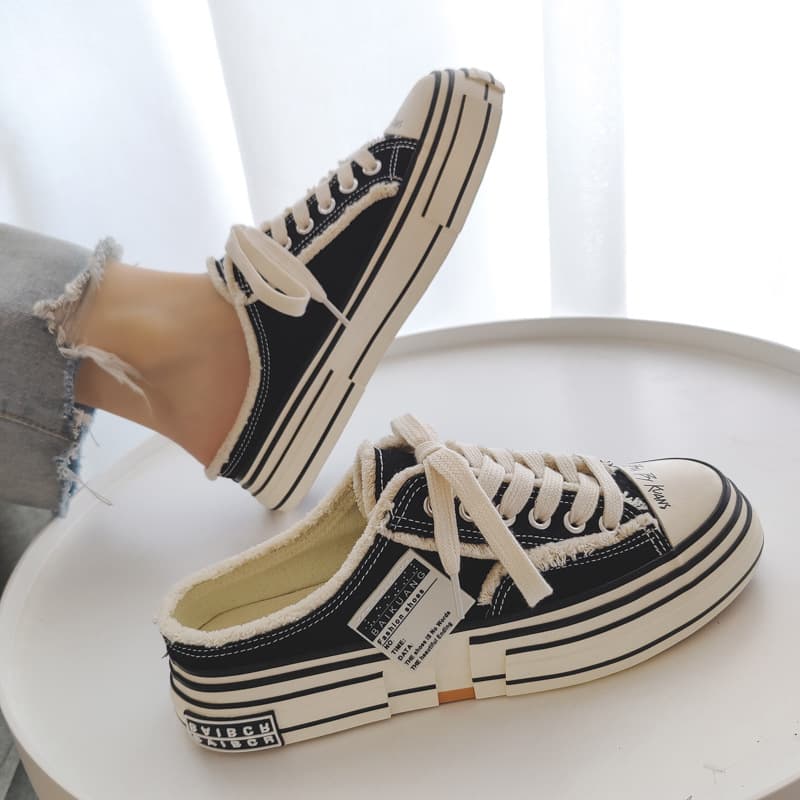 Summer New Vanness Wu Same Style Beggar Shoes Vulcanized Men S Trendy Thick Bottom Increased Half Drag Canvas