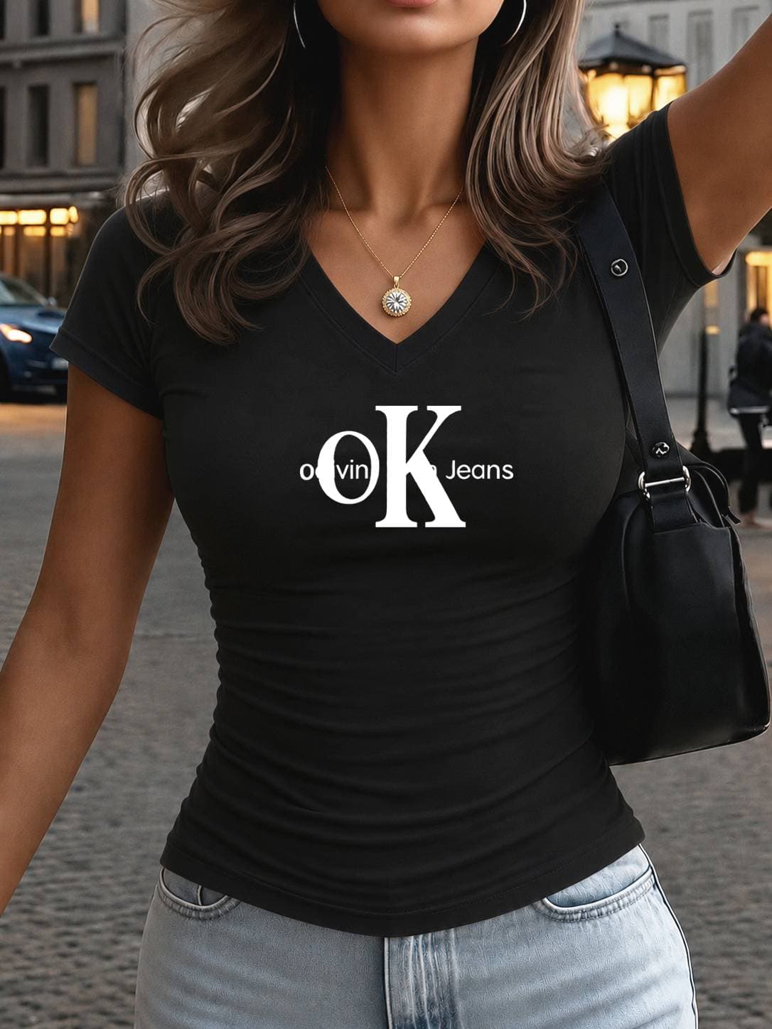 T-shirt imprimé décontracté pour femme, taille froncée, haut tendance