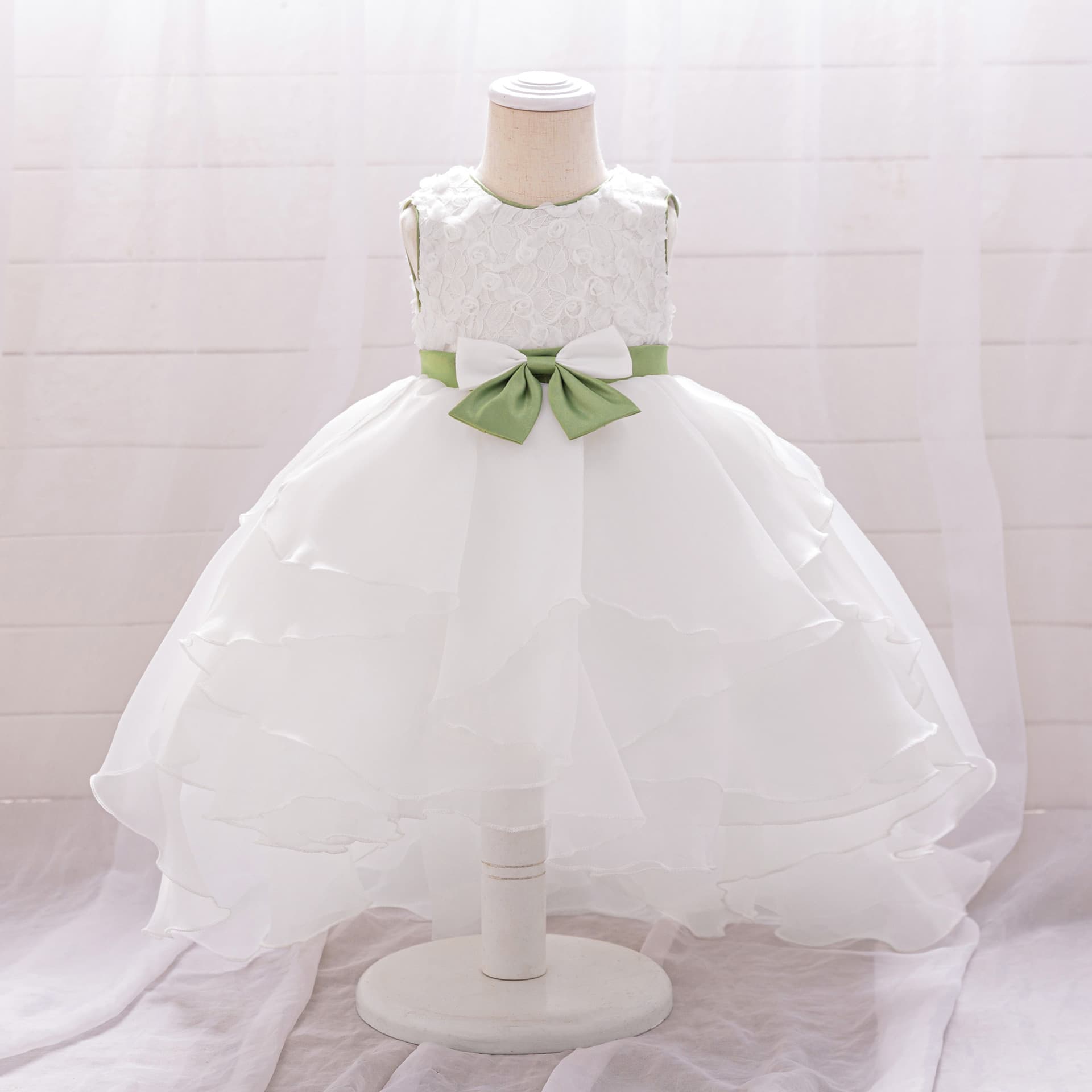 Delicate Organza Princess Dress For Baby Girls – Baptism, First Birthday & Special Occasions – Soft Cotton Blend With Puffy Skirt (White, 70cm-110cm)