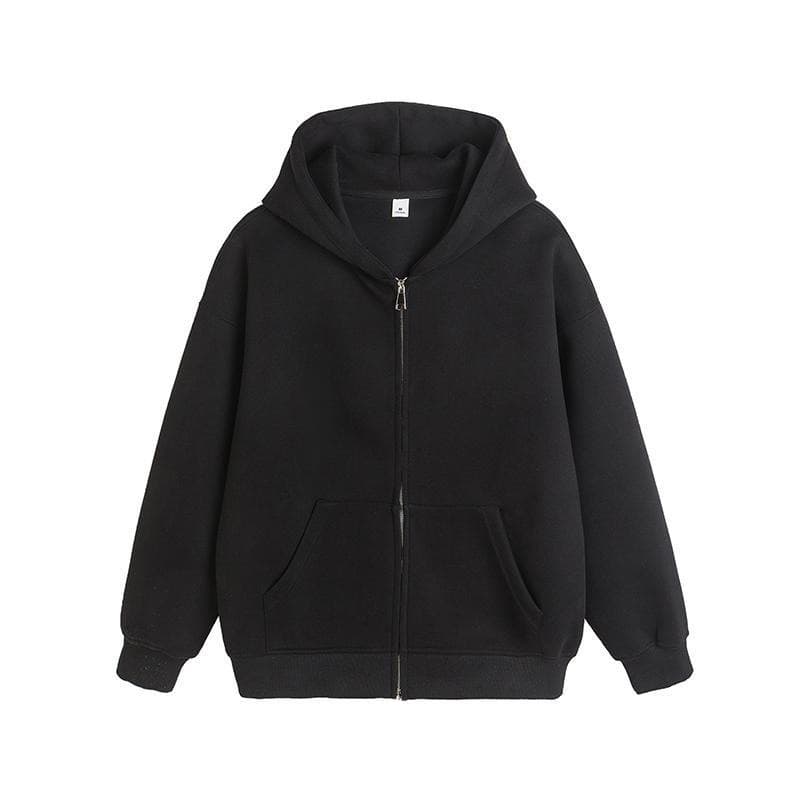 Sweat-shirt à capuche en polaire pour homme avec fermeture éclair argentée, épais et chaud, style streetwear décontracté et ample pour l'automne et l'hiver
