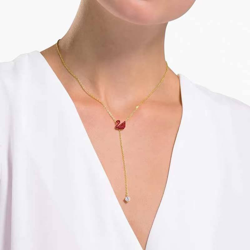 SwarovskiRed SWAN ICONIC SWAN Y chain necklace