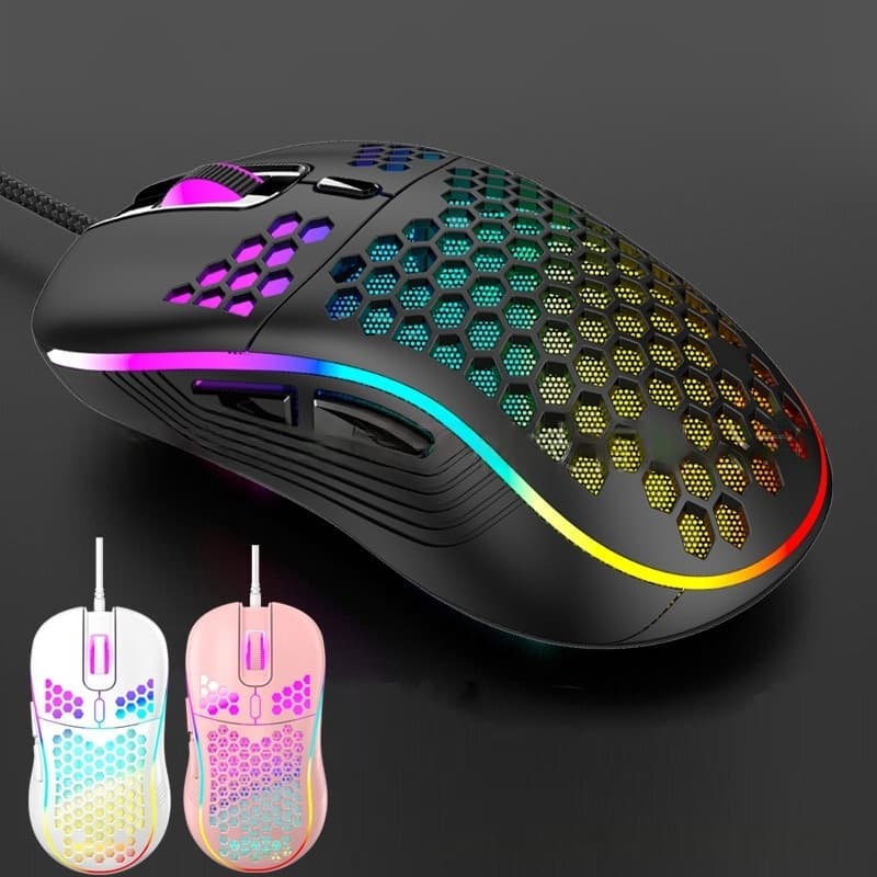 Honeycomb Gaming Mouse – 7200DPI Wired RGB Mouse, 6 Programmable Buttons, Ergonomic Design For PC/Laptop (White/Pink/Black/Blue)