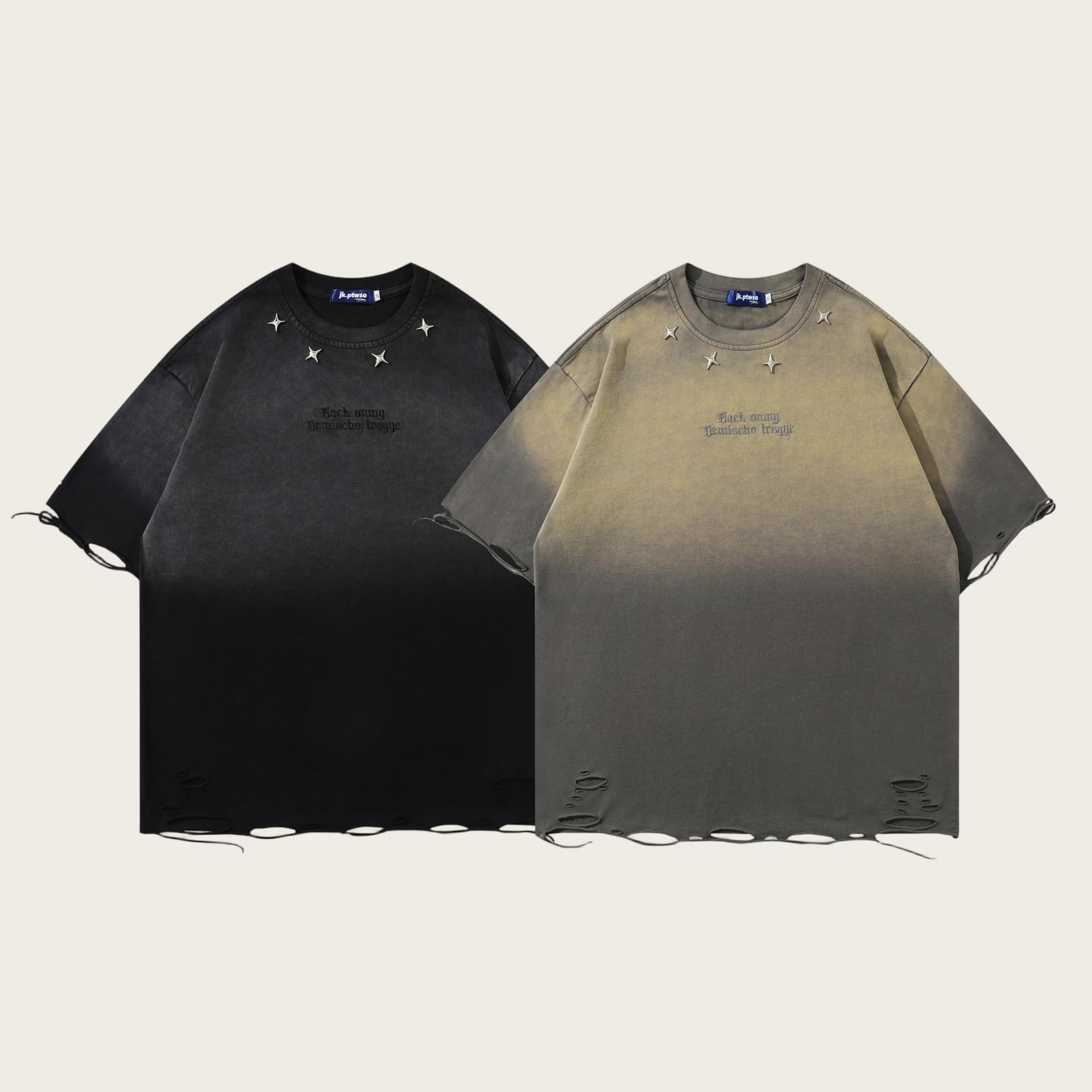 Unisex Hip Hop Washed Distressed T-Shirt - Oversized Streetwear Tee With Gradient Print & Raw Hem (S-XXL)
