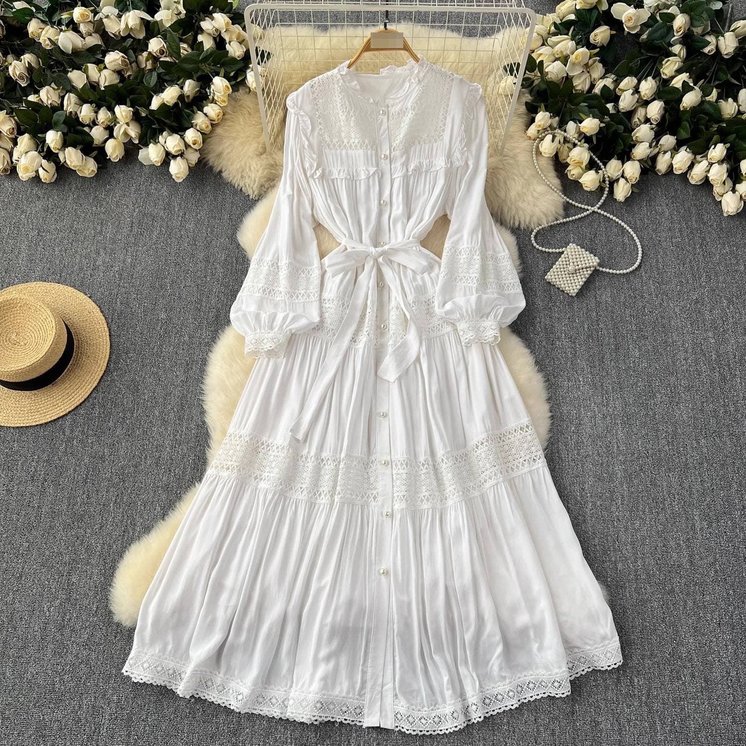 French Light Luxury Retro Sleeveless Collar Printed Dress Women's Summer Waist Slimming Elegant Lady Long Skirt