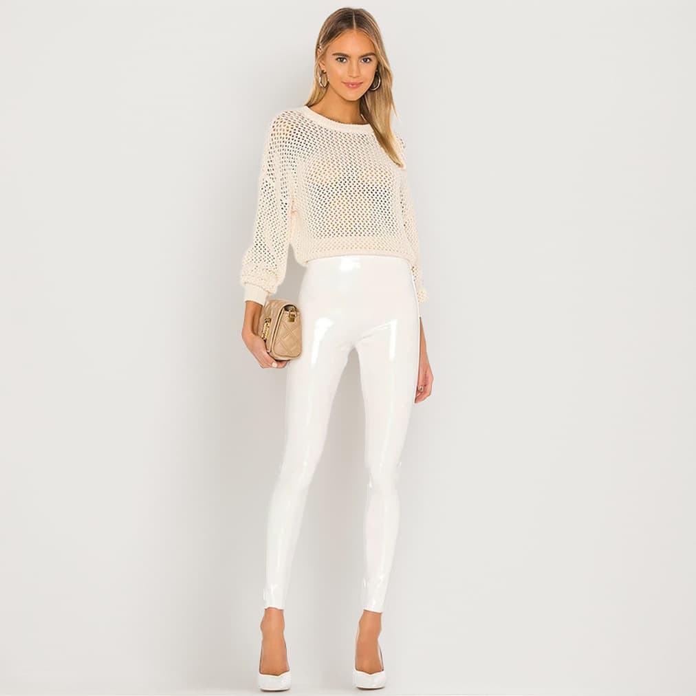 Women's Clothing Women's Sexy PU Leather Pants High Waist Skinny Pencil Pants Stretchy Slim Fit Cropped Ankle Length Trousers For Summer White Black​
