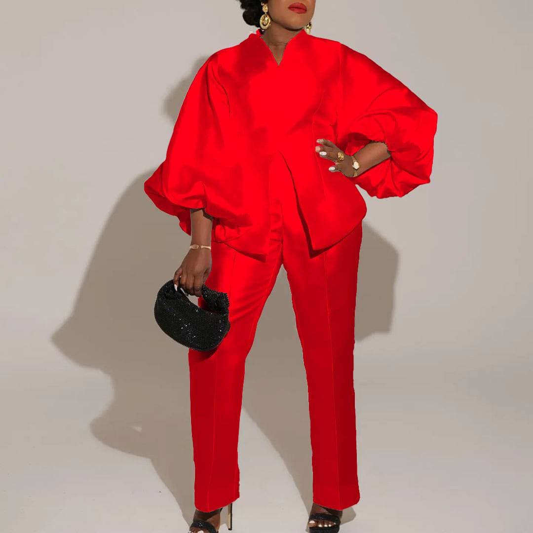 Fashion suit new style Tongle elegant solid color large size cross-border two-piece set