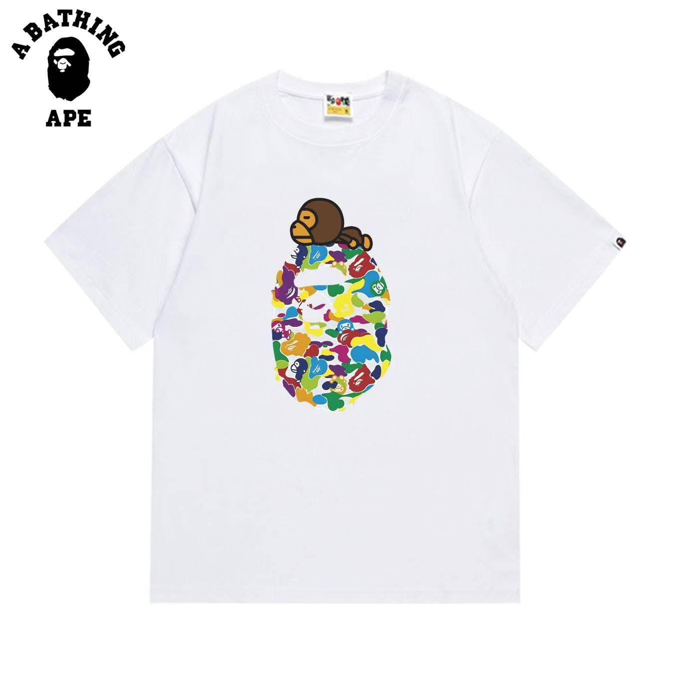 A BATHING APE BAPE-Colorful Ape Printed Round Neck T-shirt Made Of Pure Cotton Fabric, Suitable For Both Men And Women