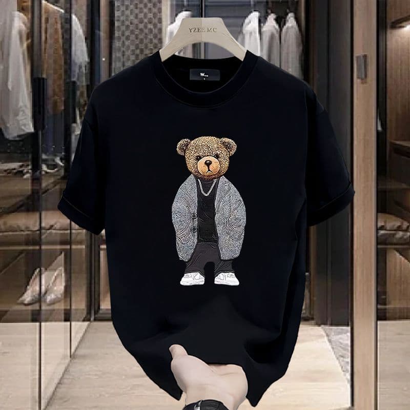 Men's Clothing High-end Heavyweight Cotton Short-sleeved T-shirt Men's Ins Trendy Red Panda Print Versatile Light Luxury Handsome New Summer