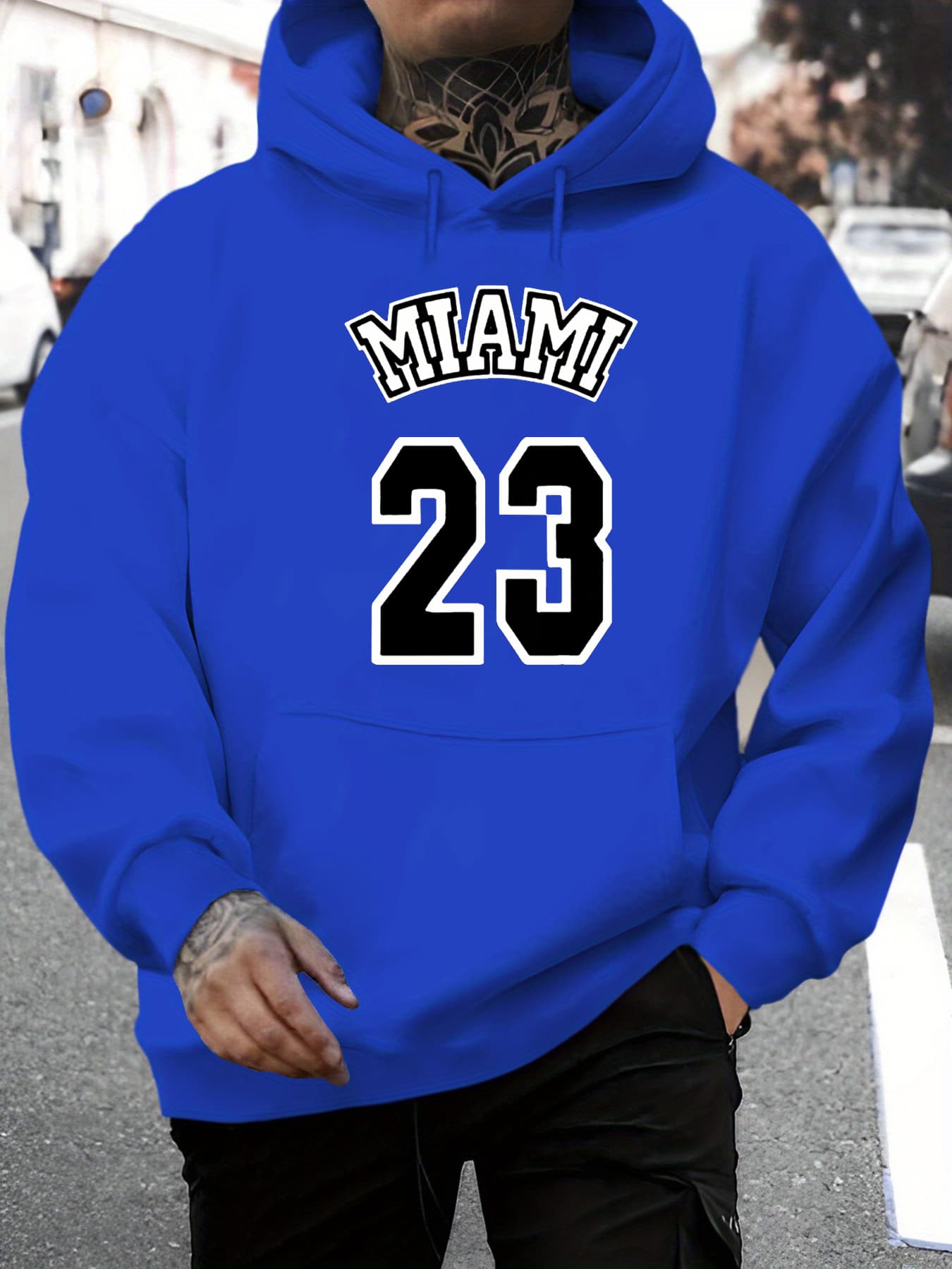 Men's Autumn And Winter Casual Fashionable Loose Hooded Sweatshirt MIAMI 23 Letter Pattern Printed Warm Long Sleeved Pullover