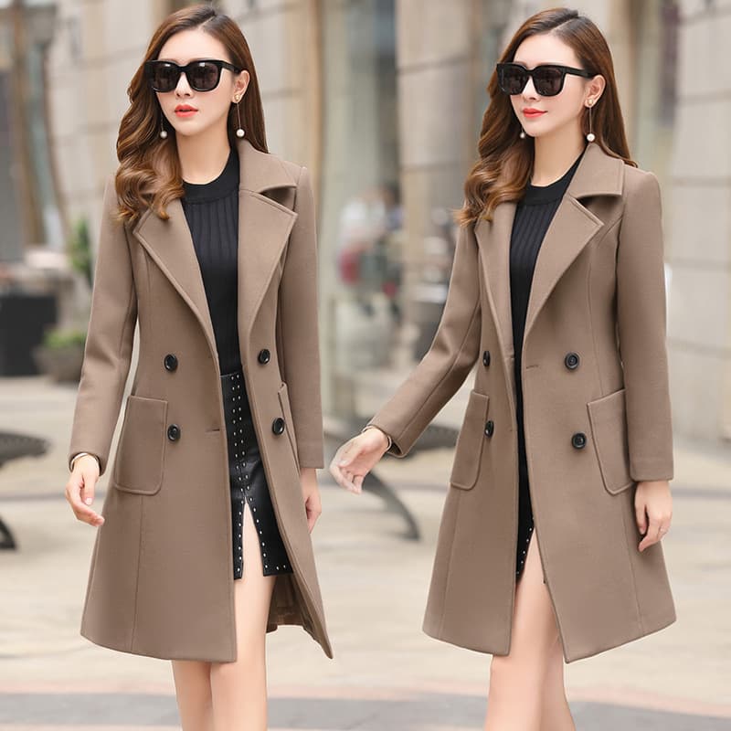 Women's fashion waist woolen coat women's woolen coat
