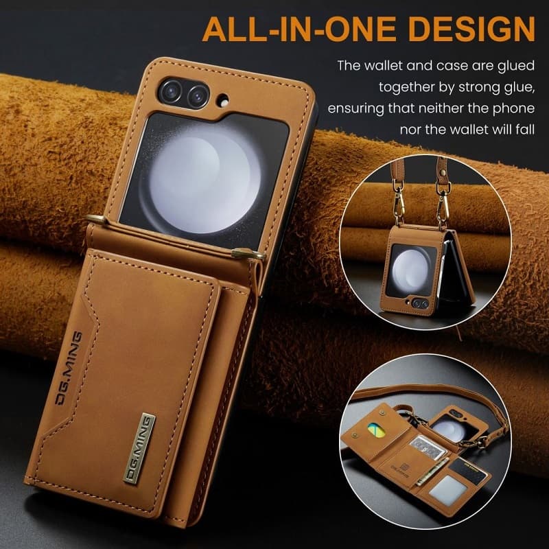 Magnetic For Samsung Galaxy Z 5 4 Flip 3 Leather Wallet Case With Lanyard Card Slot