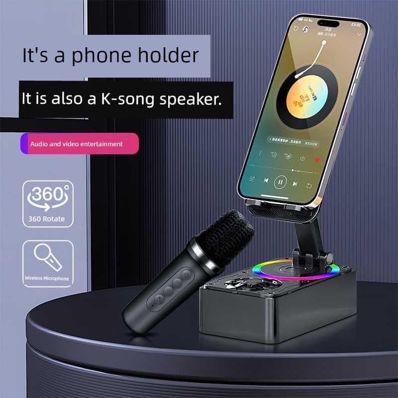 Multifunctional Four-in-One Mobile Phone Bracket Bluetooth Sound Box Karaoke Microphone Rotate Foldable Desktop Three