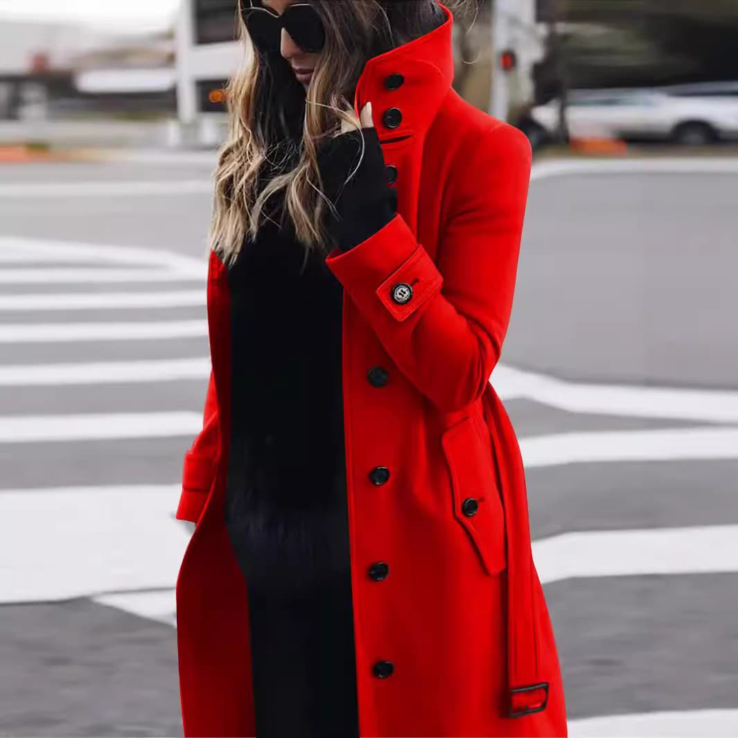 Plus Size Single-Breasted Wool Blend Coat – Classic Notch Collar Women’s Trench Coat For Fall & Winter