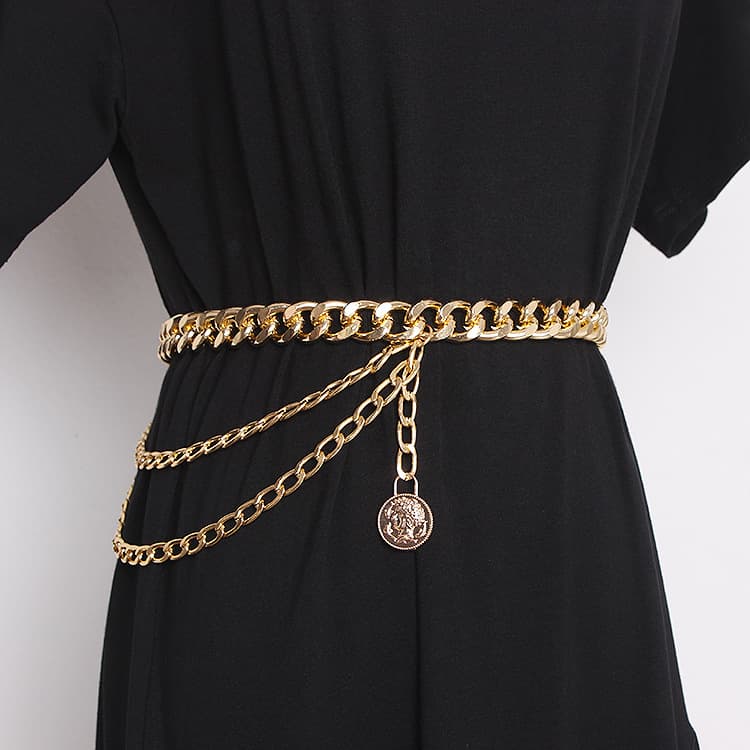 2020 Spring and Summer New Style European and American Retro Coin Head Metal Chain Women's Waist Chain Belt