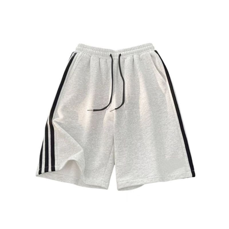 Men's Casual Shorts Summer Essential Cotton-Blend Athletic 5 Inch With Drawstring And Side Stripes S-3XL Black Ash Grey Charcoal