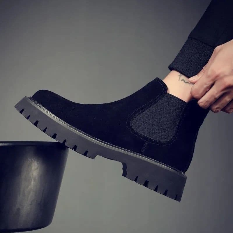 Martin Boots Men's Shoes Chelsea Tooling Shoes Men's Short Boots Fleece High-top Shoes Flip Leather Shoes