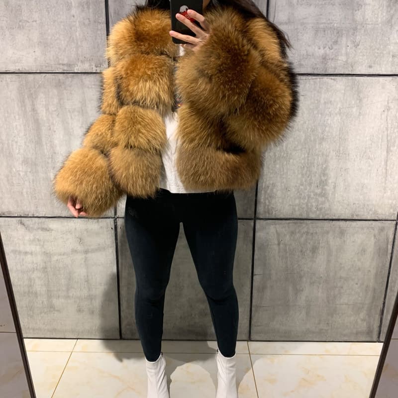 Women's fur coat with raccoon fur and Artificial Fur