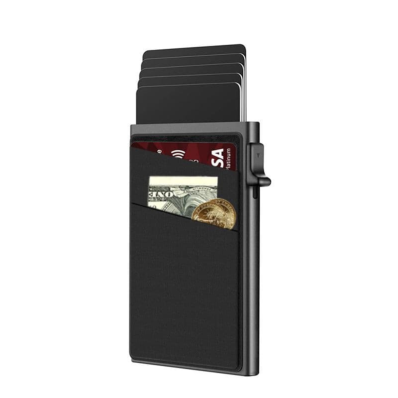 Men's Bags Men's Card Holder Wallet RFID Aluminum Alloy Metal Card Box Side Push One Button Card Out Anti Theft Slanted Card Holder Card
