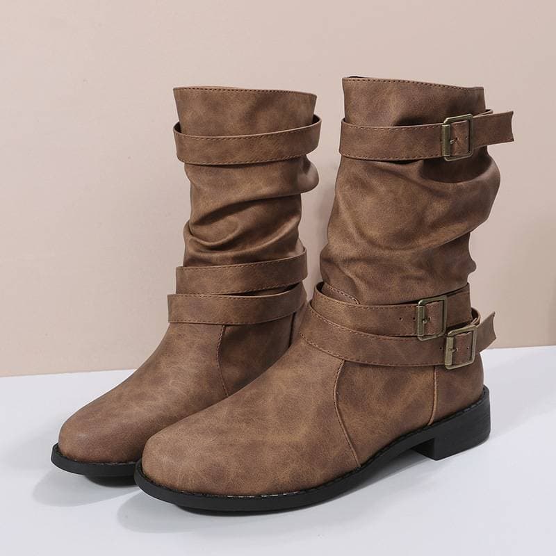 Ankle boots Vintage belt buckle plus size women's boots