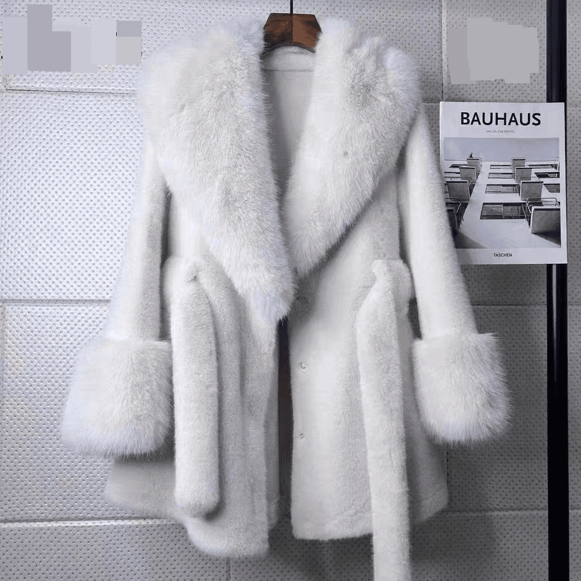 Women's Clothing Fur Rabbit Fur Splicing Fox Fur Luxury Faux Fur Coat With Fox Fur Collar - Warm Slim-Fit Winter Coat For Women (Black, Silver Fox)