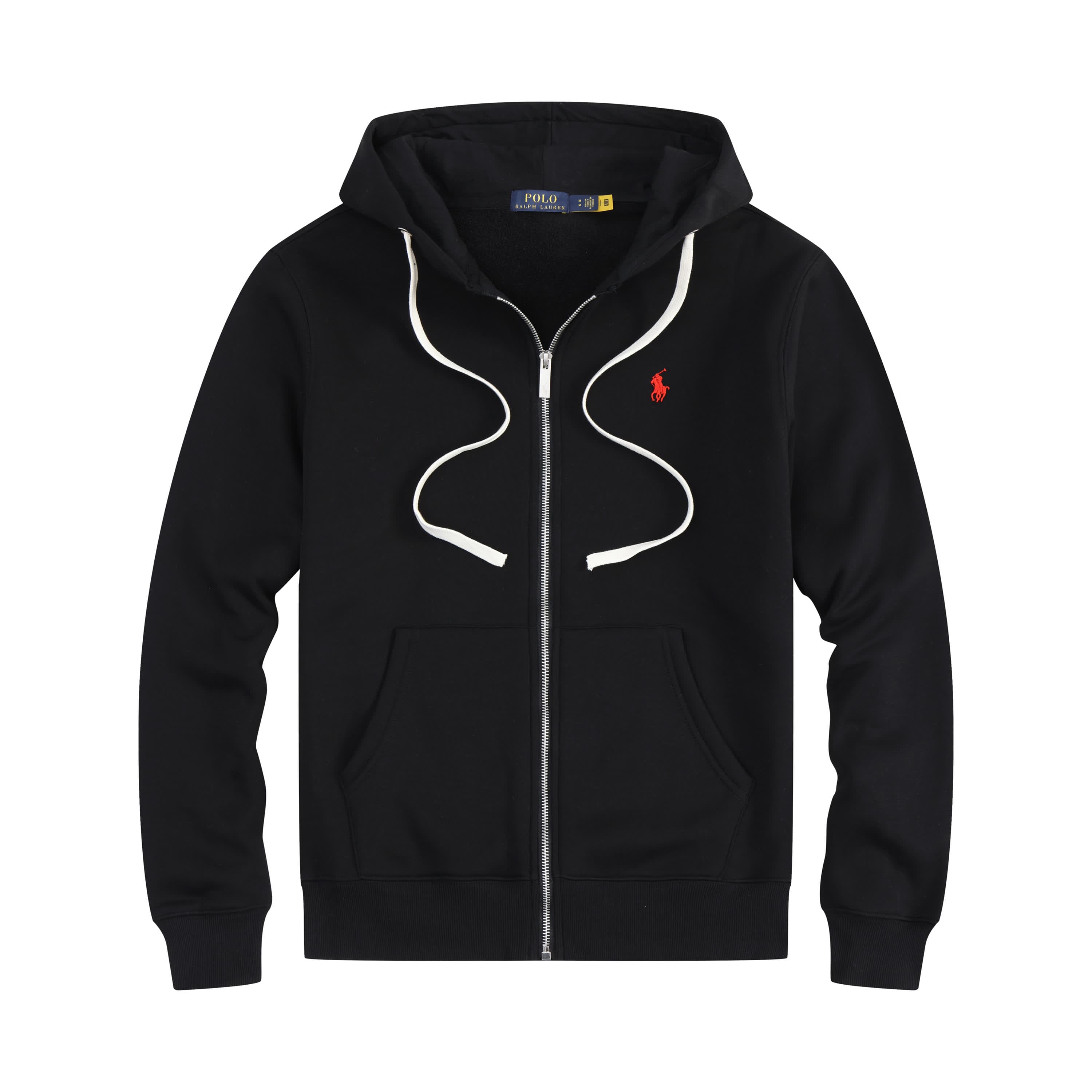 Sweat à capuche noir zippé avec logo brodé, résistant et intemporel, idéal pour un style de vie européen.