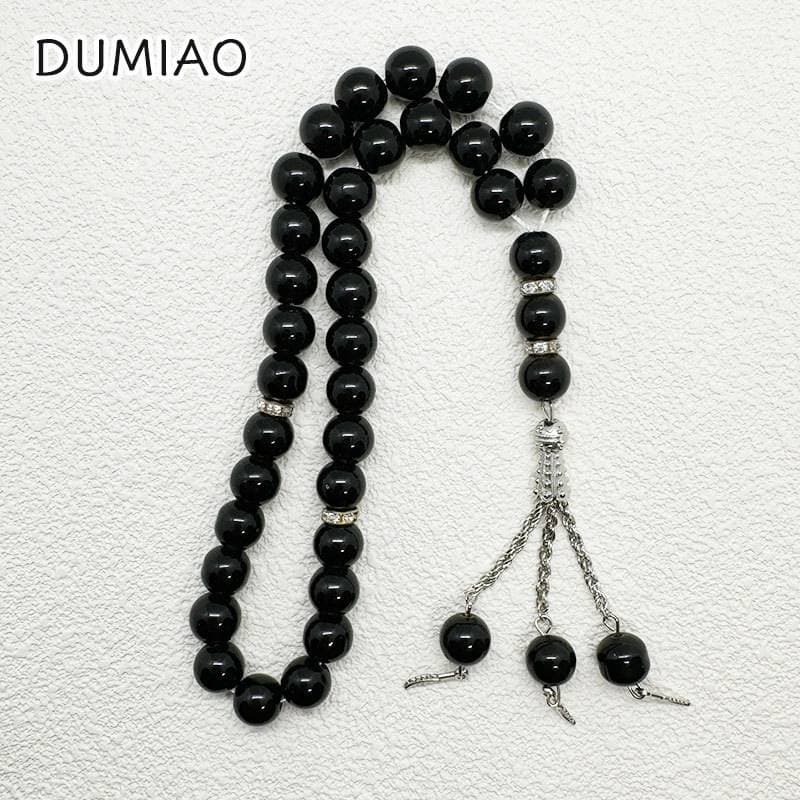 Premium 10mm Black Obsidian Islamic Prayer Beads Tasbih - 33 Beads With Handcrafted Detailing, Unisex Spiritual Accessory