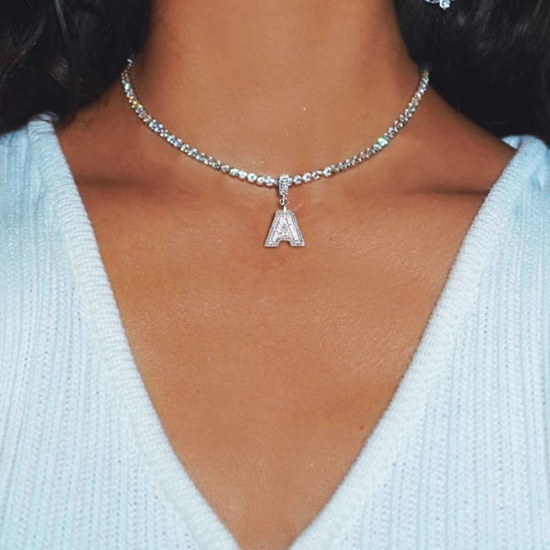 Diamond Letter Necklace Simple Alloy Custom Pendant Necklace Hip-hop Joker Jewelry Choker