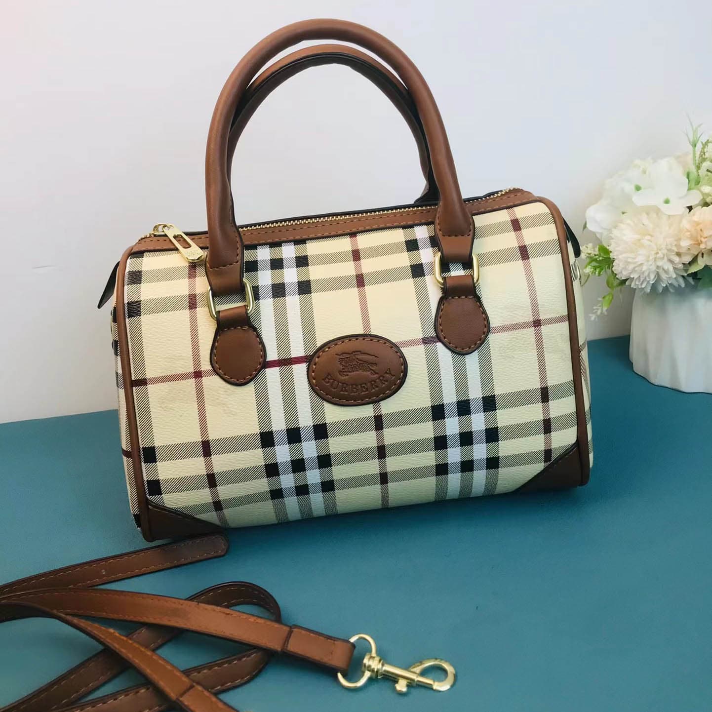 Sac à main rétro Boston à carreaux pour femmes, sac à bandoulière
