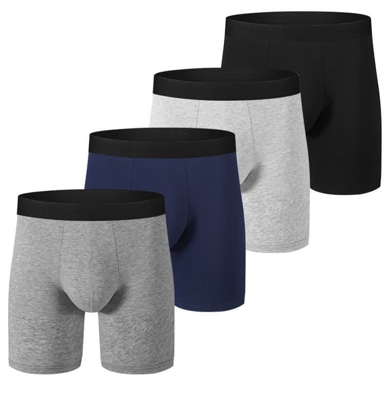 Men's Cotton Long Striped Boxer Briefs Breathable Moisture-Wicking Seamless Wireless Underwear For All Season Casual Wear