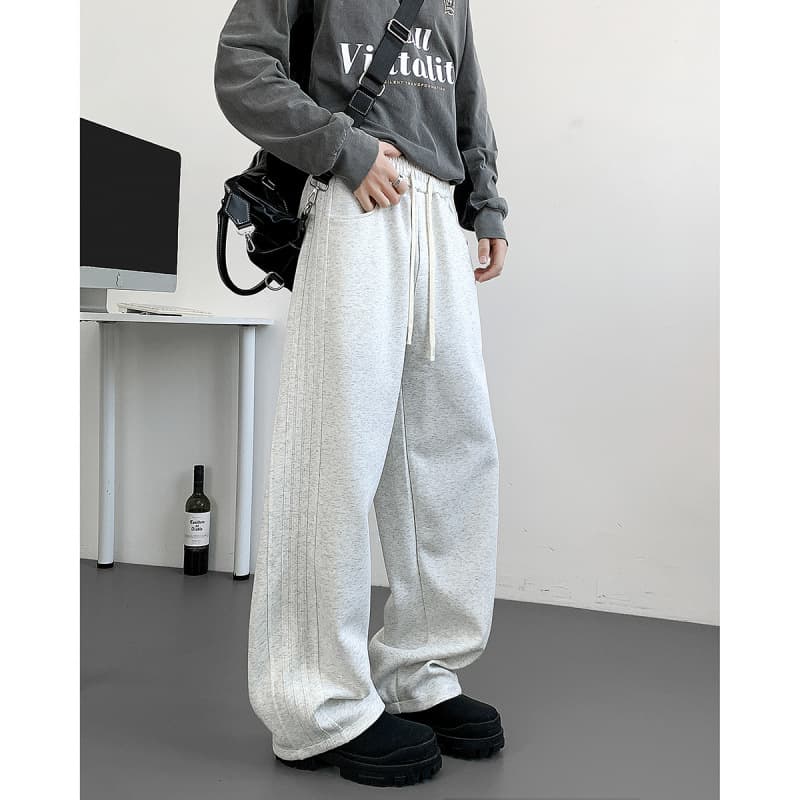 Men's Casual Jogger Pants With Side Stripes & Wrinkle Design - Loose Fit Elastic Waist Comfortable Workout Sweatpants For Daily Wear