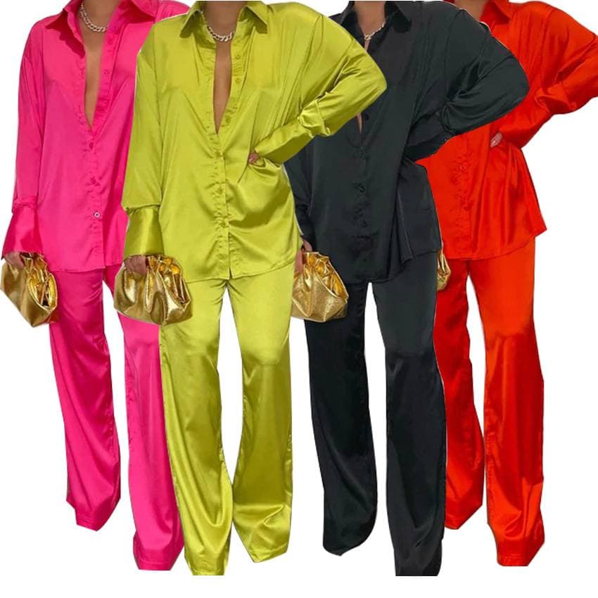 Women's Clothing Fashion Multi Color Satin Loose Casual Suits