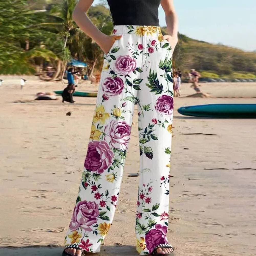 Women's Clothing Trousers Positioning Printing High Waist Pocket Loose Casual Pants