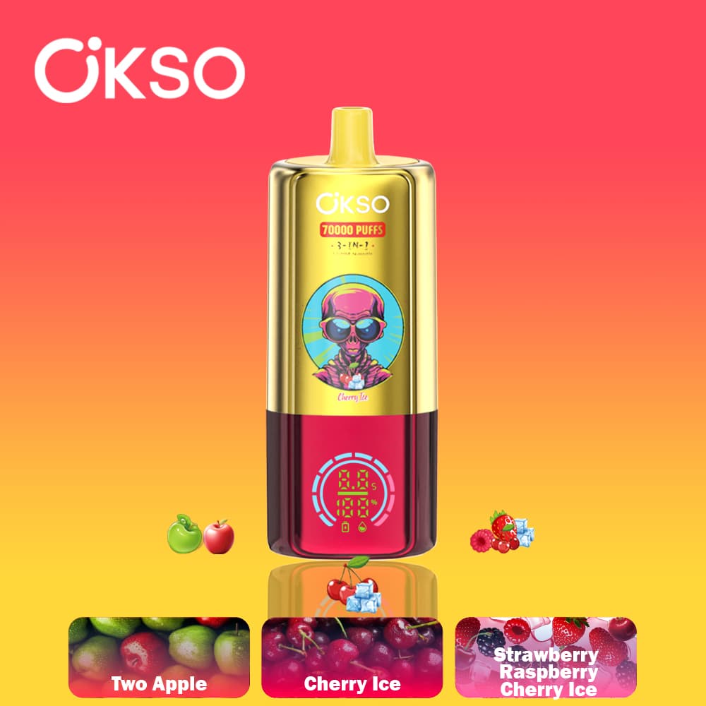 Vape 70K Triple Saveur OKSO 3EN-1 70000 Bouffées Dispositif de Vape Jetable 48ml E-Liquide Prérempli Écran Type-C Support de Cigarette Rotatif Vap