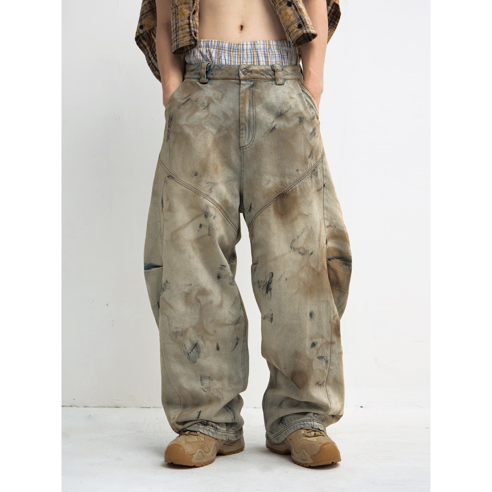 Street Alchemist Distressed Jeans – Heavyweight Dirty Wash Baggy Pants With Samurai Curve Hem (S-XXXL, Non-Stretch Cotton)