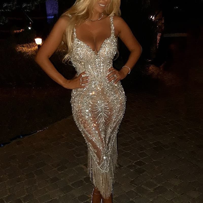 Women's Deep V Long Sleeve Sequined Dress