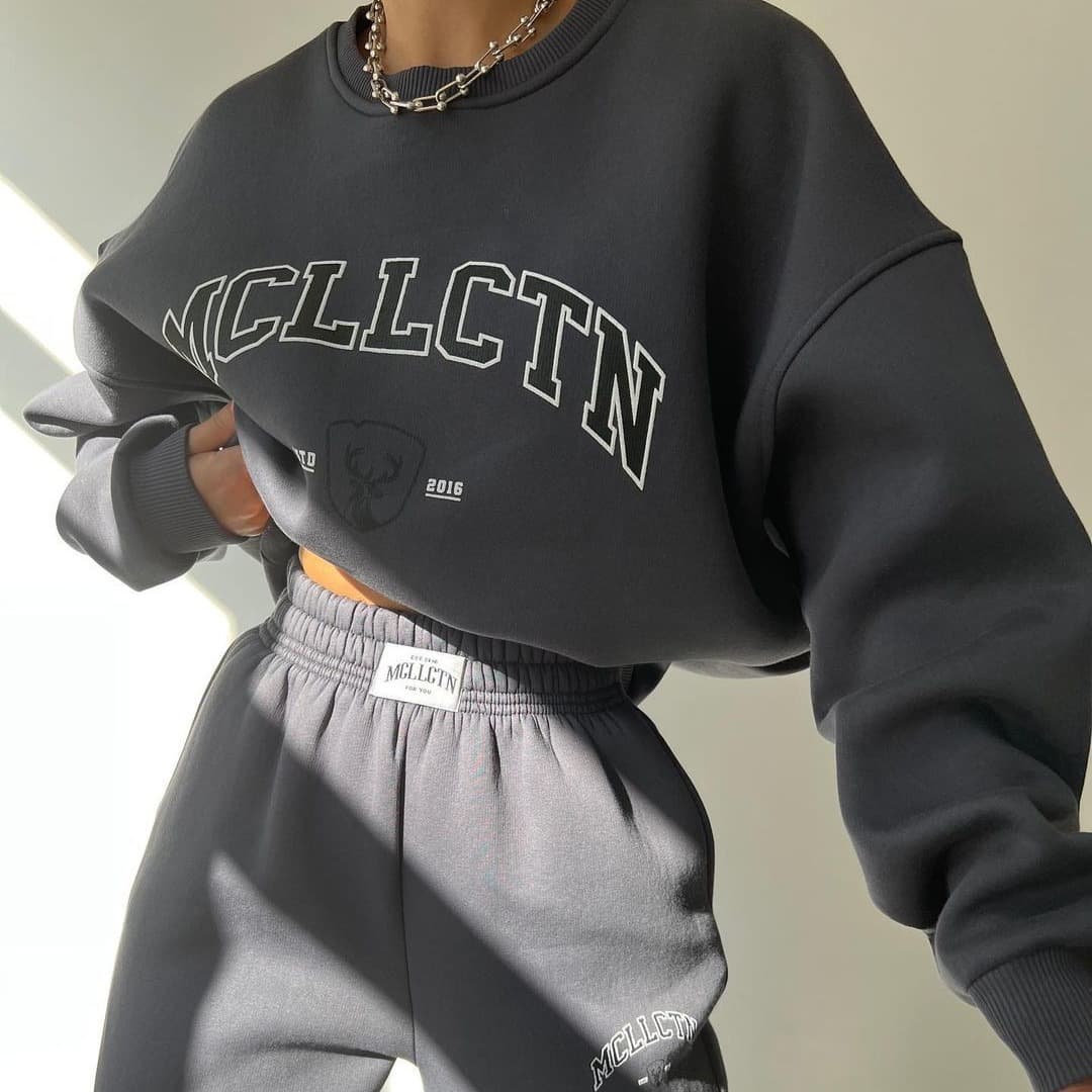 Women's Clothing casual fashion printed thickened suit plus velvet sweatshirt long sleeved pants suit
