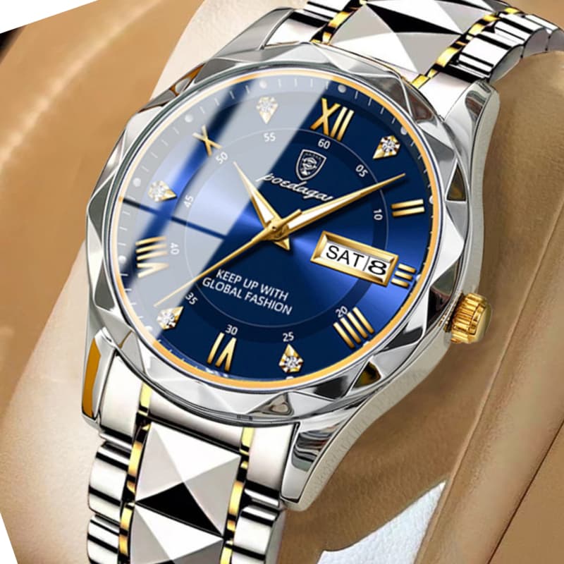 Mens Watches Stainless Steel Waterproof Luminous Date Week Quartz Watch for Men Business Wristwatch Christmas Gift