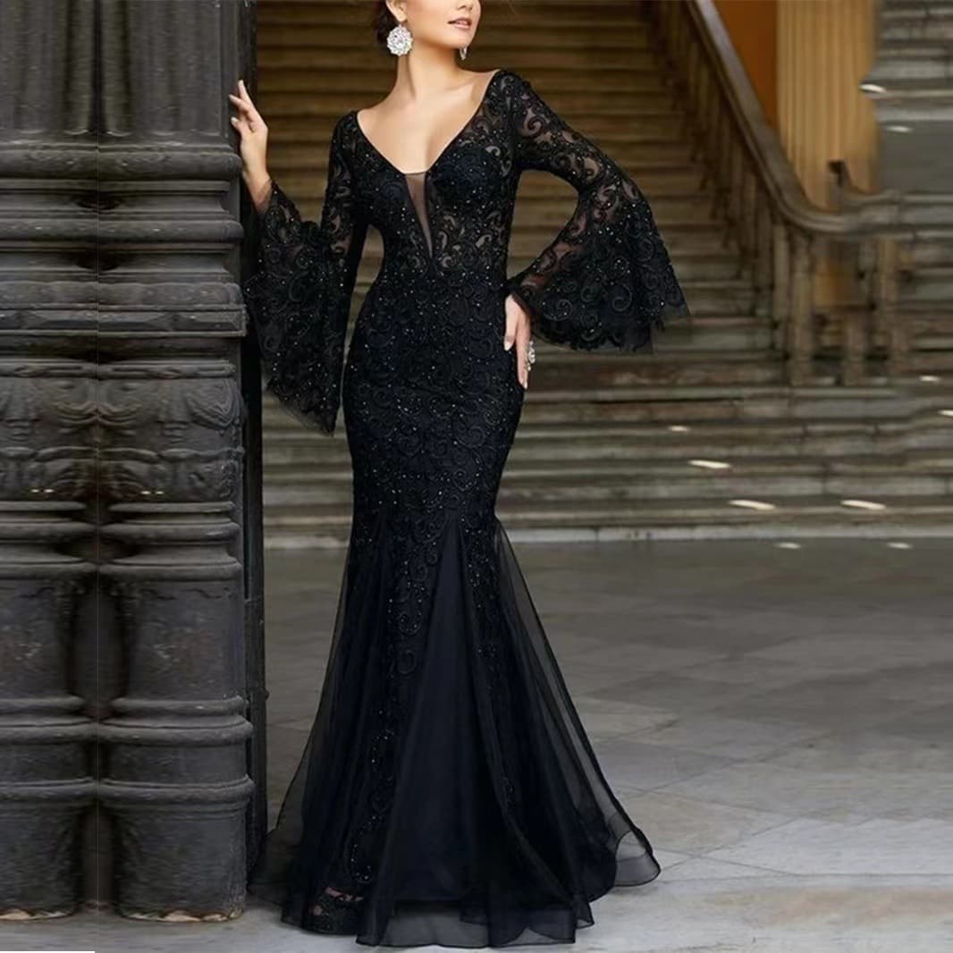 Women's new noble sexy slim fishtail long banquet dress female black anchor