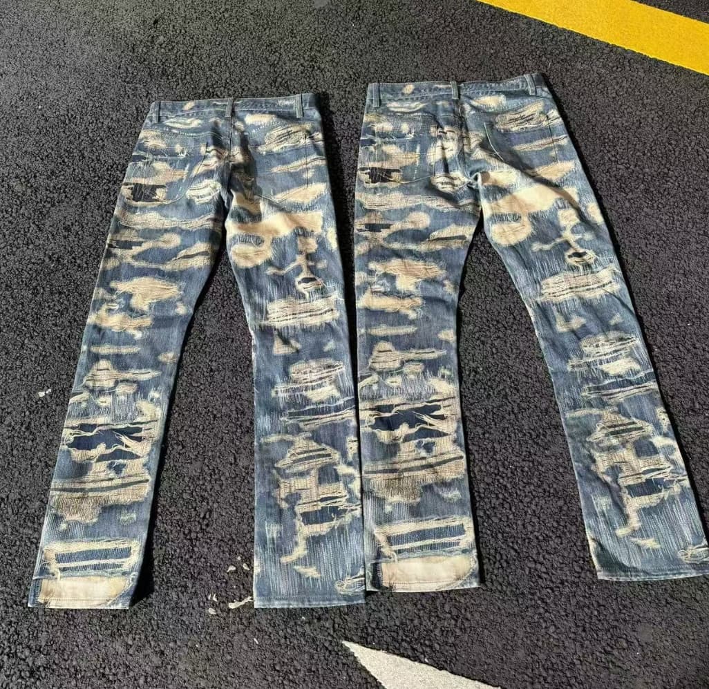Men's Vintage Washed Jeans - Digital Print Wide Leg Denim | Retro Straight Bootcut Pants