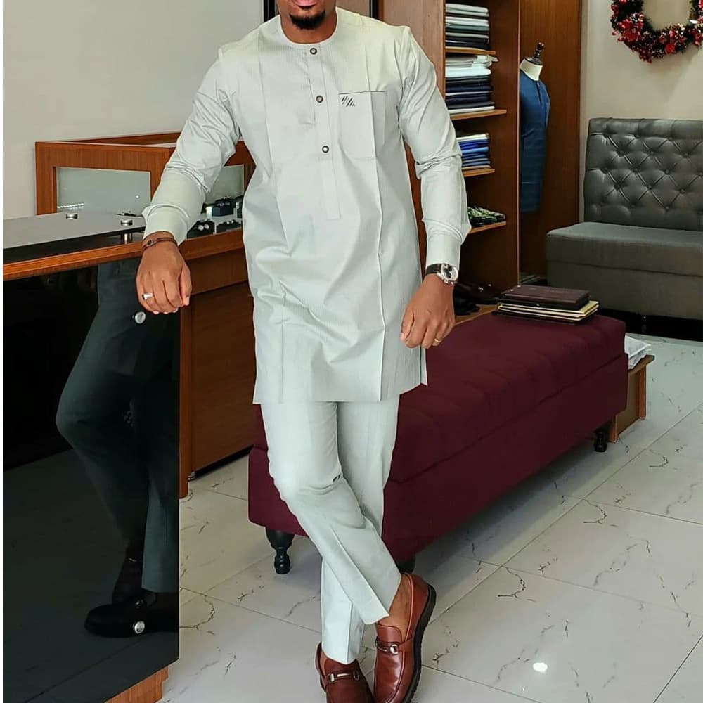 Man's clothing Pure color simple ethnic style men's leisure suit 2 sets