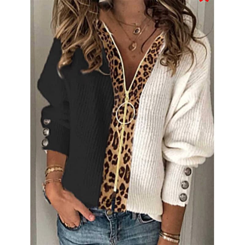 Women's Autumn And Winter New Leopard Zipper Cardigan Women