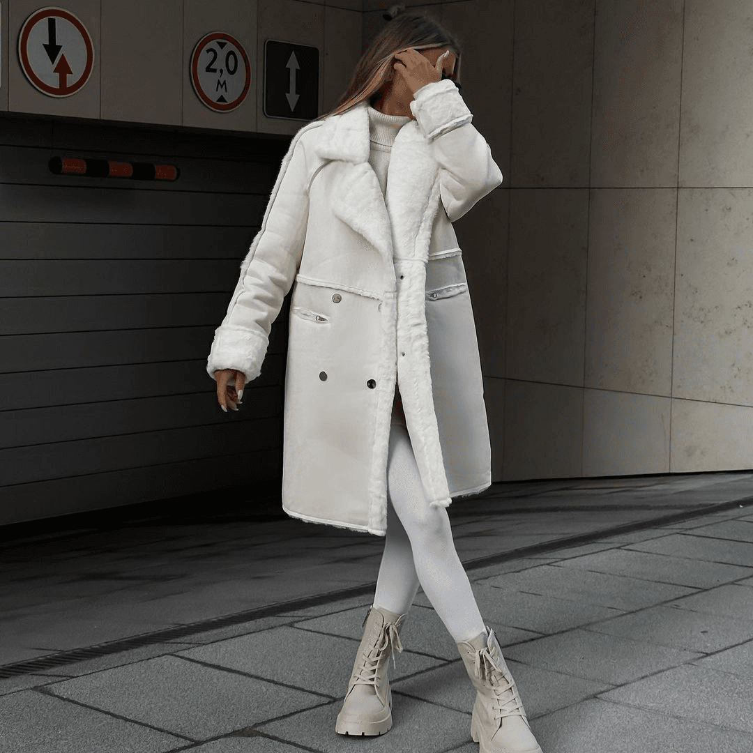 Women's suede coat suit collar long cardigan long sleeve plush coat