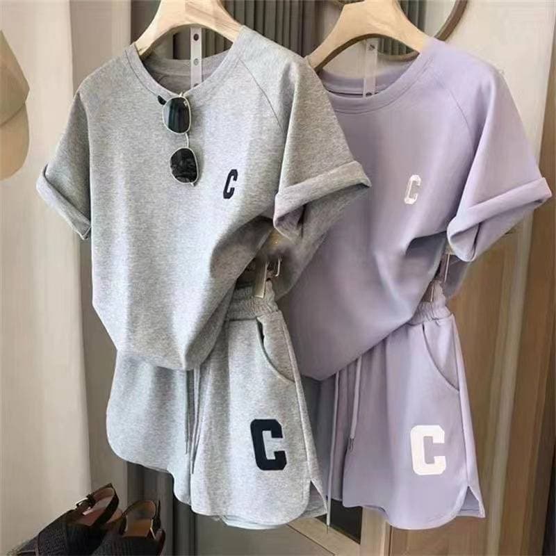Women's Clothing Summer Set Loose Short Sleeved T Shirt Casual Shorts Sports Print Letter Casual Two Piece Set