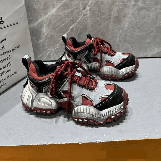 Red Heavy Duty Dad Shoes New Platform Thick Soled Casual Sports Shoes Trend