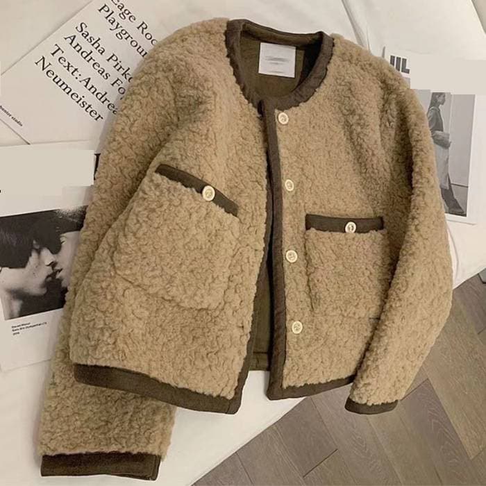 Women's Clothing Autumn And Winter Lamb Plush Coat For Women Loose Fur One Piece Small Fragrance Style Short Coat Thickened New Tops