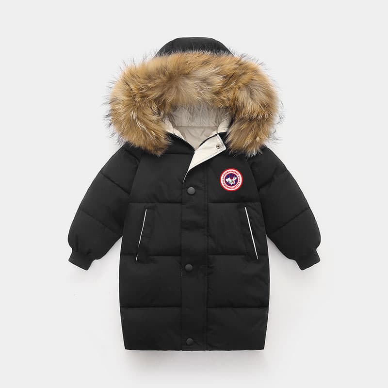 Kids' China Map Puffer Jacket - Faux Fur Trim Hooded Parka, Glow-in-Dark Winter Coat