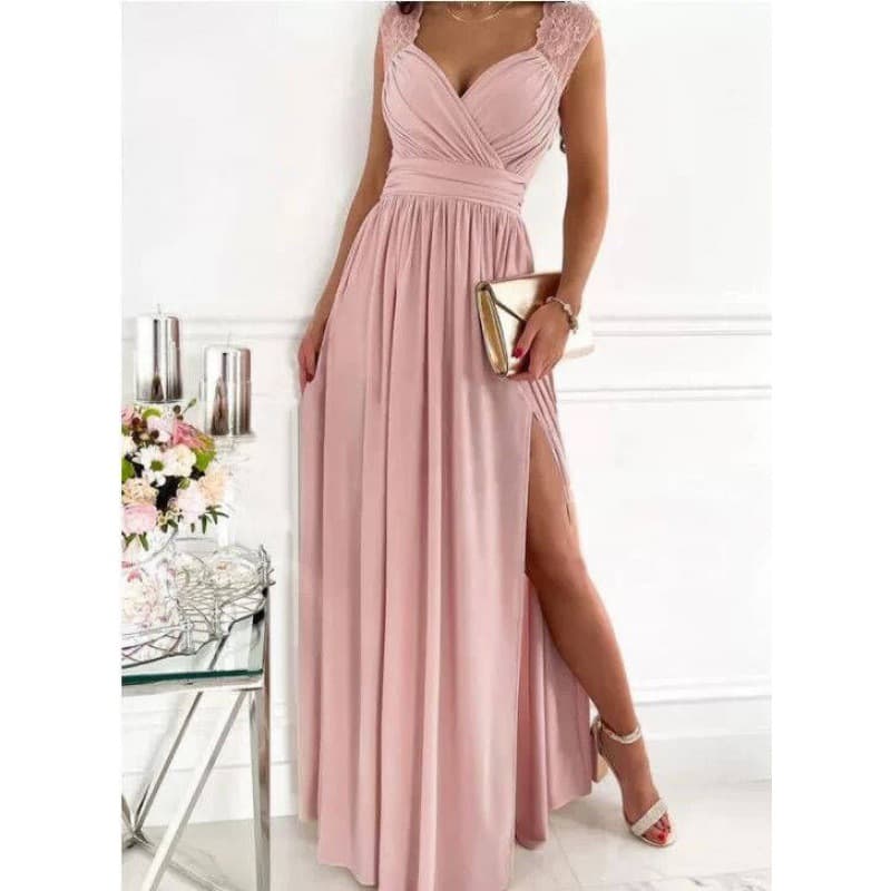Women's Christmas Sleeveless Lace Halter Dress With A Slit