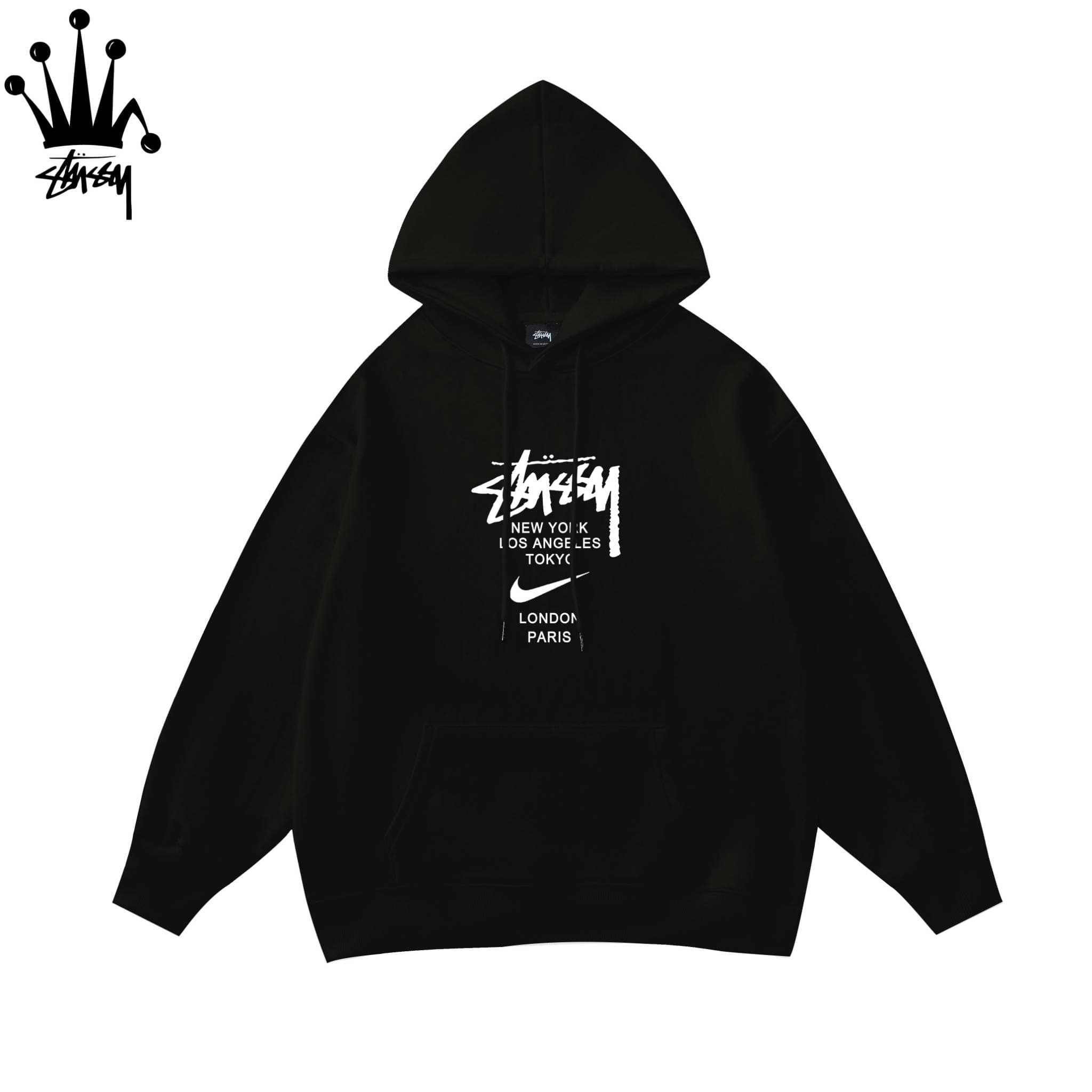 Sweat à capuche avec logo imprimé Stussy et Nike, en pur coton, pour homme et femme