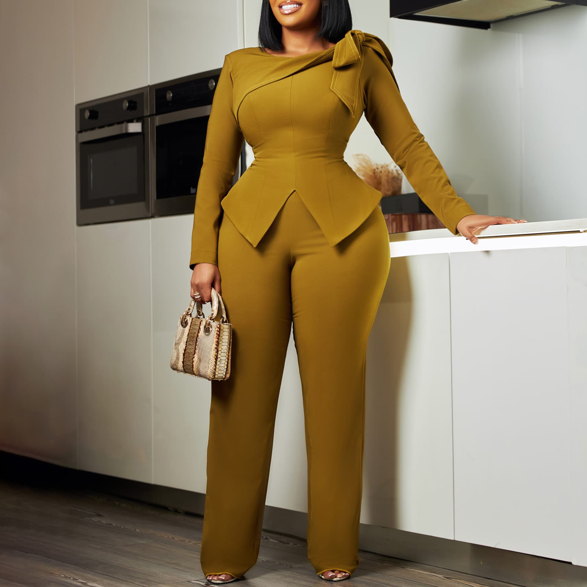Women's Clothing Winter New Style Fashion Temperament Solid Color Long Sleeved Tops And Pants